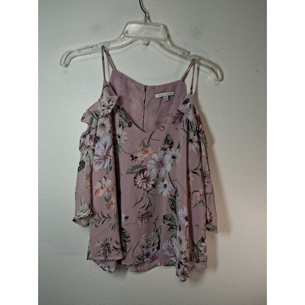 Haute Monde Blouse Business Casual Floral Boho Cottage Cold Shoulder Pink Large